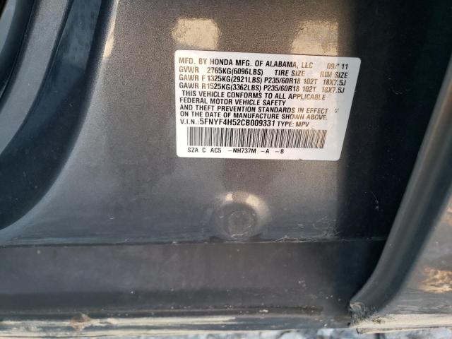 5FNYF4H52CB009331 - 2012 HONDA PILOT EXL GRAY photo 13