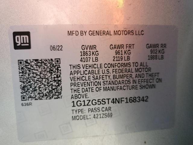 1G1ZG5ST4NF168342 - 2022 CHEVROLET MALIBU RS SILVER photo 12