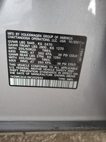 1V2WC2CA1NC202593 - 2022 VOLKSWAGEN ATLAS CROS SE SILVER photo 14
