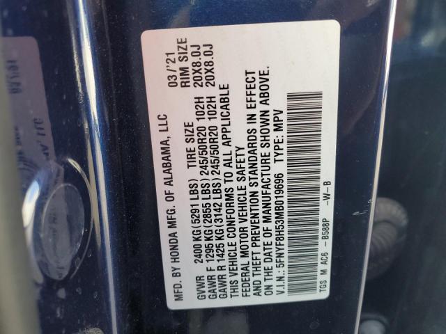 5FNYF8H53MB019696 - 2021 HONDA PASSPORT EXL Mavi foto 13
