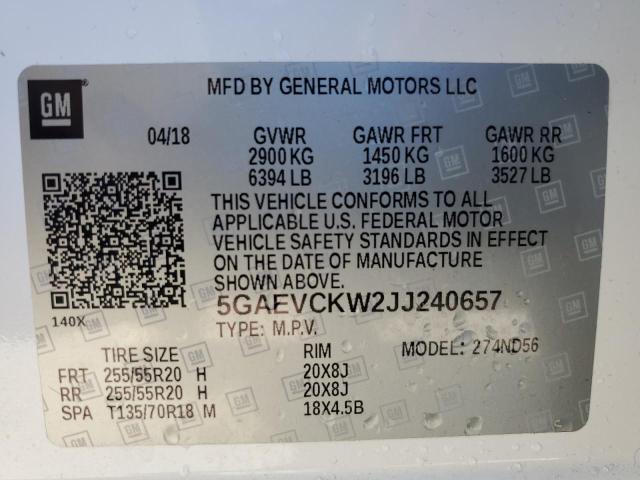 5GAEVCKW2JJ240657 - 2018 BUICK ENCLAVE AVENIR 白色 照片 13