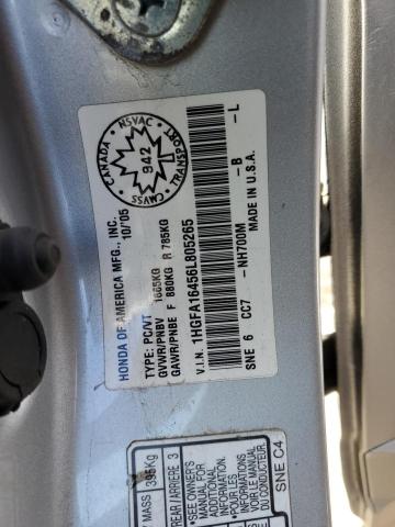 1HGFA16456L805265 - 2006 HONDA CIVIC LX Gümüş foto 12