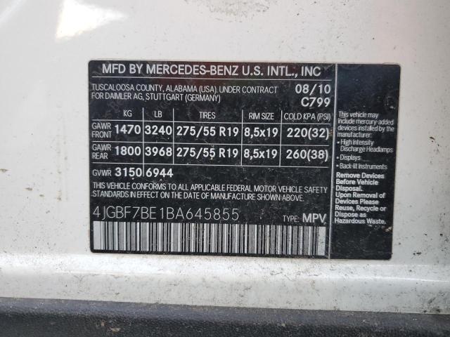 4JGBF7BE1BA645855 - 2011 MERCEDES-BENZ GL 450 4MATIC WHITE photo 13