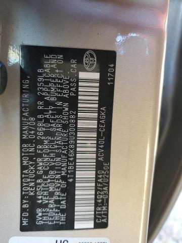 4T1BE46K89U300882 - 2009 TOYOTA CAMRY BASE 米色 照片 12