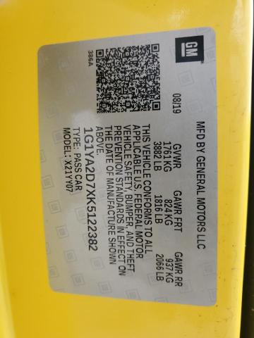 1G1YA2D7XK5122382 - 2019 CHEVROLET CORVETTE STINGRAY 1LT YELLOW photo 12