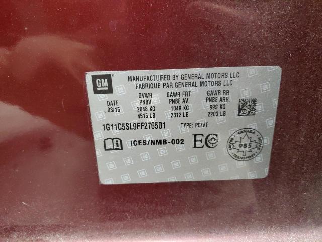 1G11C5SL9FF276501 - 2015 CHEVROLET MALIBU 1LT MAROON photo 12