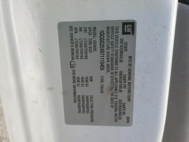 1GCGG25V871119459 - 2007 CHEVROLET EXPRESS G2 WHITE photo 13