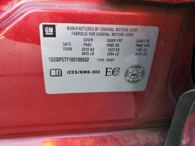 1G6DF577180188932 - 2008 CADILLAC CTS RED photo 12