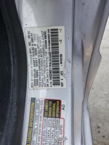 1HGEM211X4L005600 - 2004 HONDA CIVIC DX VP SILVER photo 12