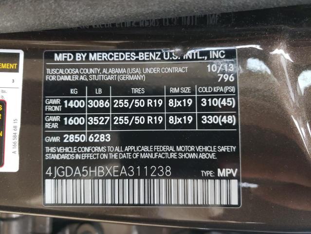 4JGDA5HBXEA311238 - 2014 MERCEDES-BENZ ML 350 4MATIC BROWN photo 14
