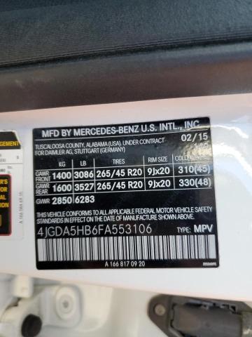 4JGDA5HB6FA553106 - 2015 MERCEDES-BENZ ML 350 4MATIC WHITE photo 13