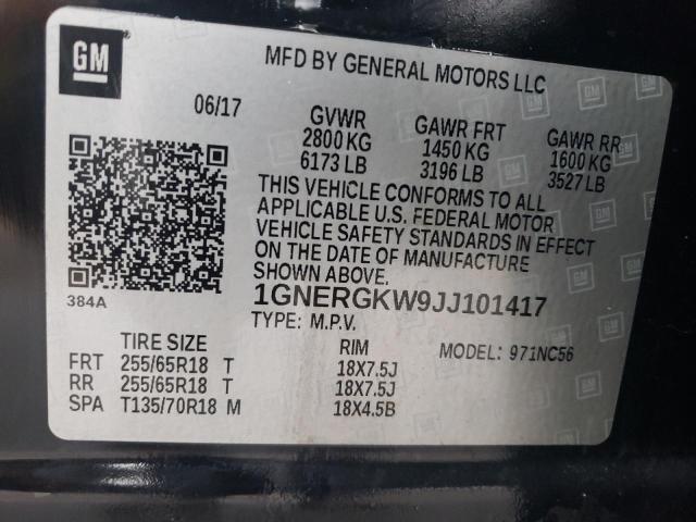 1GNERGKW9JJ101417 - 2018 CHEVROLET TRAVERSE LT 黑色 照片 14