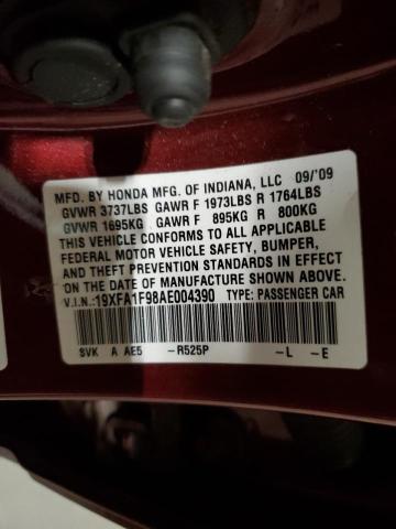19XFA1F98AE004390 - 2010 HONDA CIVIC EXL მუქწითელი ფოტო 12