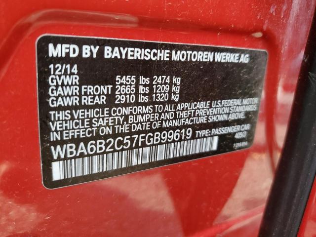 WBA6B2C57FGB99619 - 2015 BMW 650 I GRAN COUPE RED photo 13