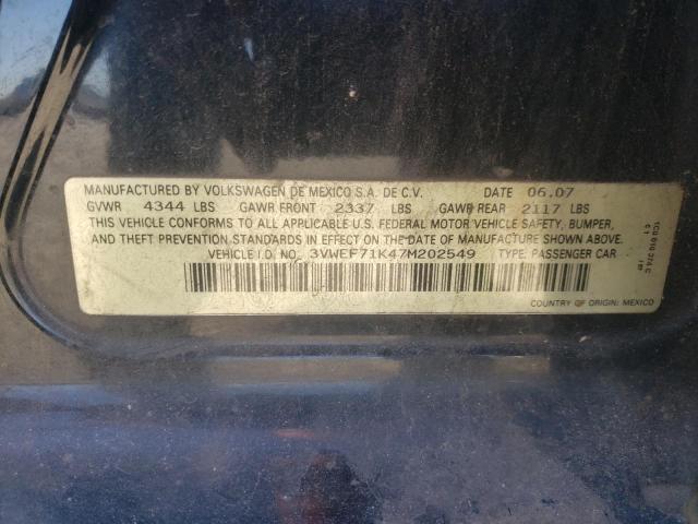 3VWEF71K47M202549 - 2007 VOLKSWAGEN JETTA WOLFSBURG 黑色 照片 12