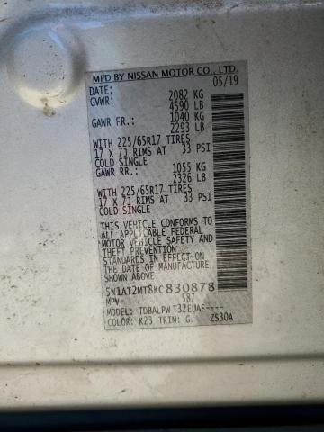 5N1AT2MT8KC830878 - 2019 NISSAN ROGUE S Srebrny zdjęcie 12