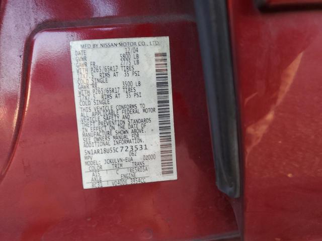 5N1AR18U55C723531 - 2005 NISSAN PATHFINDER LE 勃艮第红 照片 13