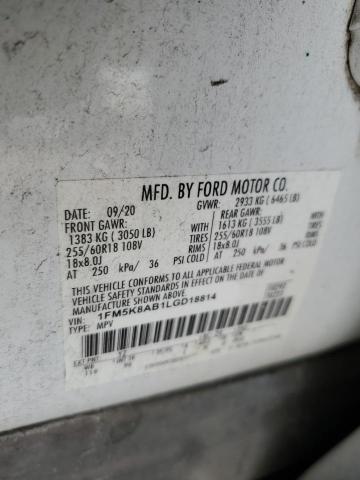 1FM5K8AB1LGD18814 - 2020 FORD EXPLORER POLICE INTERCEPTOR 白色 照片 14