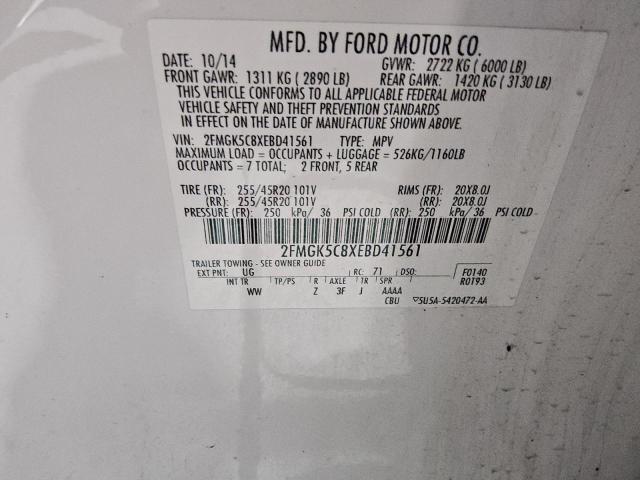 2FMGK5C8XEBD41561 - 2014 FORD FLEX SEL თეთრი ფოტო 13