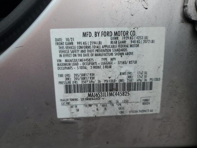 MAJ6S3JL1MC445825 - 2021 FORD ECOSPORT SES SILVER photo 12