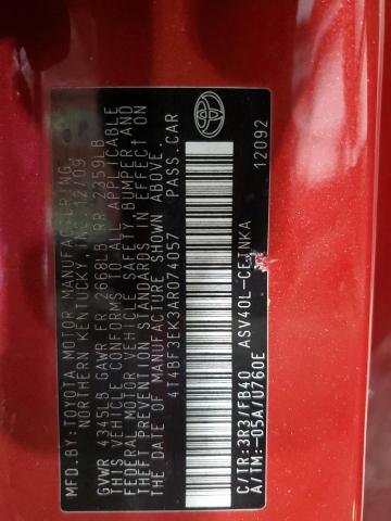 4T4BF3EK3AR074057 - 2010 TOYOTA CAMRY BASE წითელი ფოტო 13