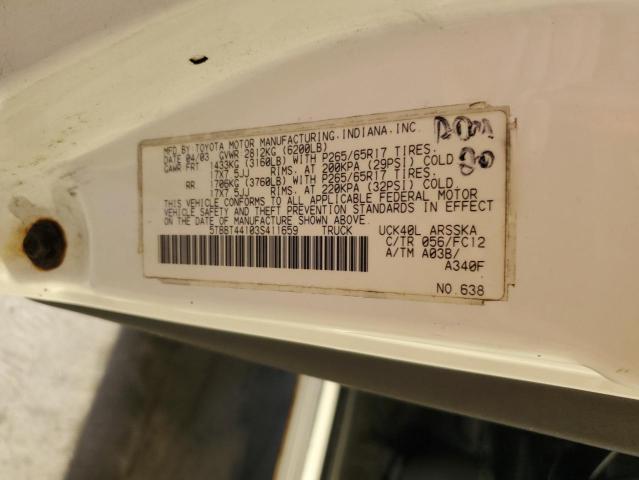 5TBBT44103S411659 - 2003 TOYOTA TUNDRA ACCESS CAB SR5 WHITE photo 12