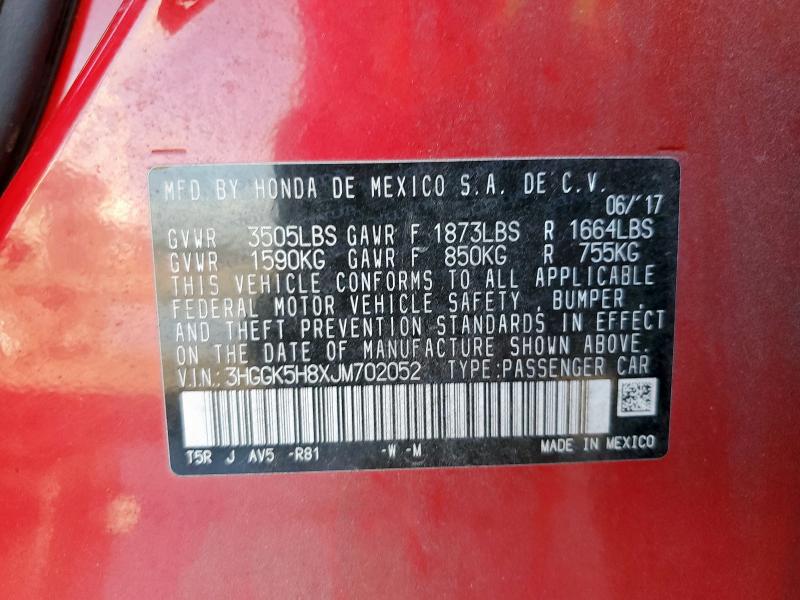 3HGGK5H8XJM702052 - 2018 HONDA FIT EX Կարմիր լուսանկար 12