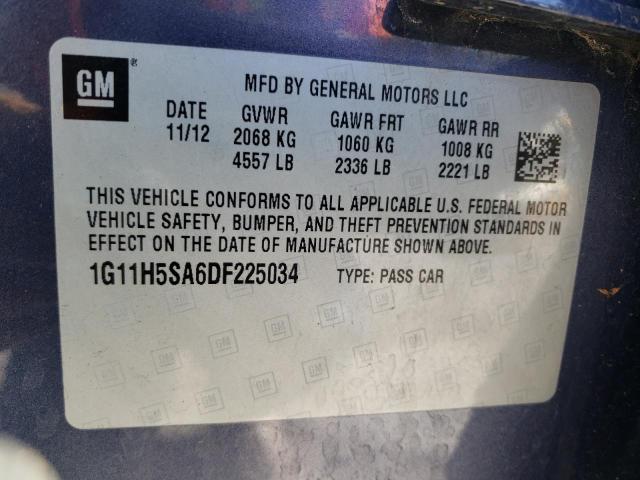 1G11H5SA6DF225034 - 2013 CHEVROLET MALIBU LTZ ლურჯი ფოტო 12