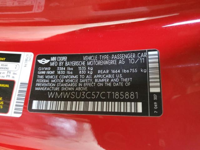 WMWSU3C57CT185881 - 2012 MINI COOPER 红色 照片 12