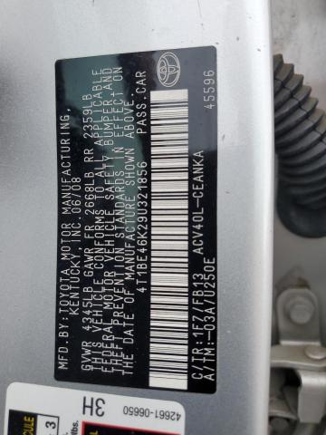 4T1BE46K29U321856 - 2009 TOYOTA CAMRY BASE SILVER photo 12