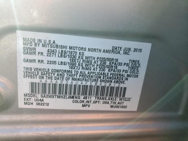 4A4AR3AU4FE042012 - 2015 MITSUBISHI OUTLANDER ES GRAY photo 13