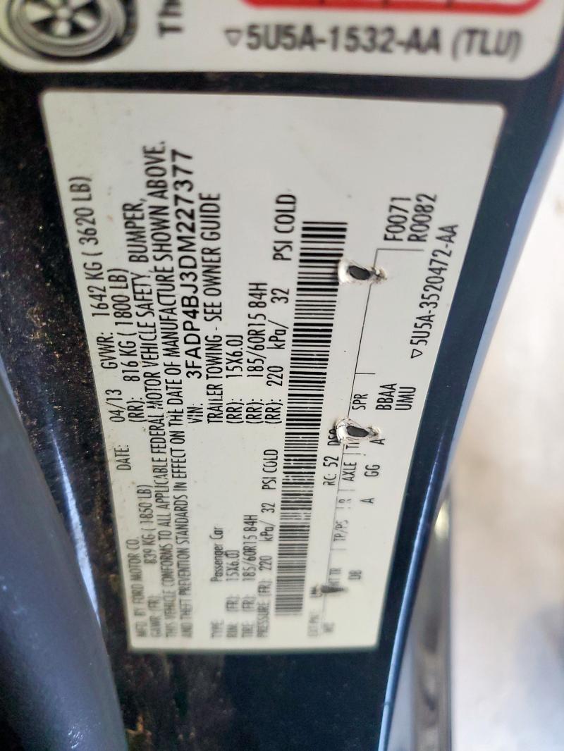 3FADP4BJ3DM227377 - 2013 FORD FIESTA SE BLACK photo 12