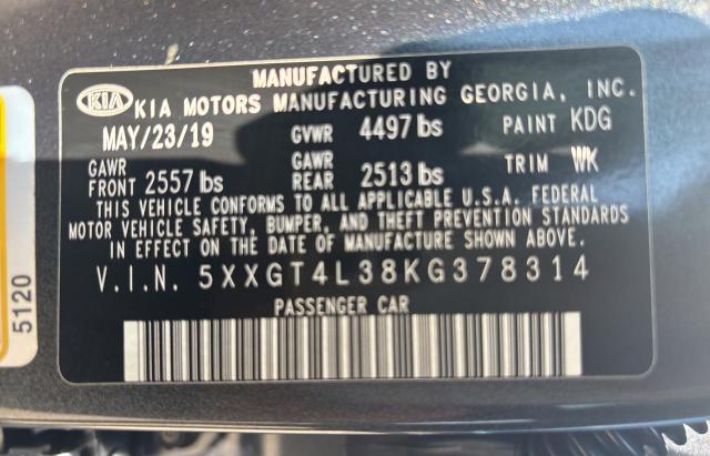 5XXGT4L38KG378314 - 2019 KIA OPTIMA LX 灰色 照片 10