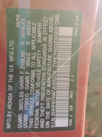 SHHFK7H47JU432218 - 2018 HONDA CIVIC SPORT Красный фото 12