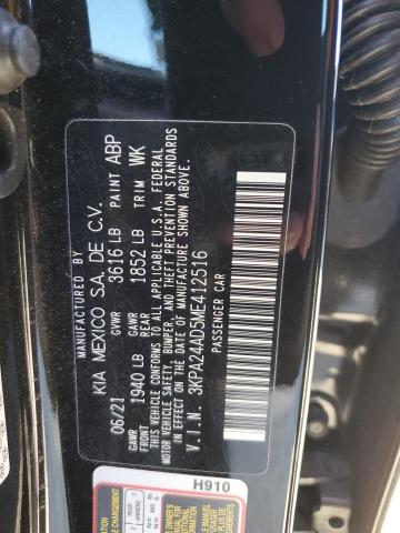 3KPA24AD5ME412516 - 2021 KIA RIO LX BLACK photo 13