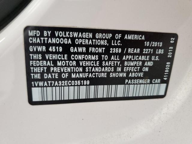 1VWAT7A32EC035199 - 2014 VOLKSWAGEN PASSAT S WHITE photo 12