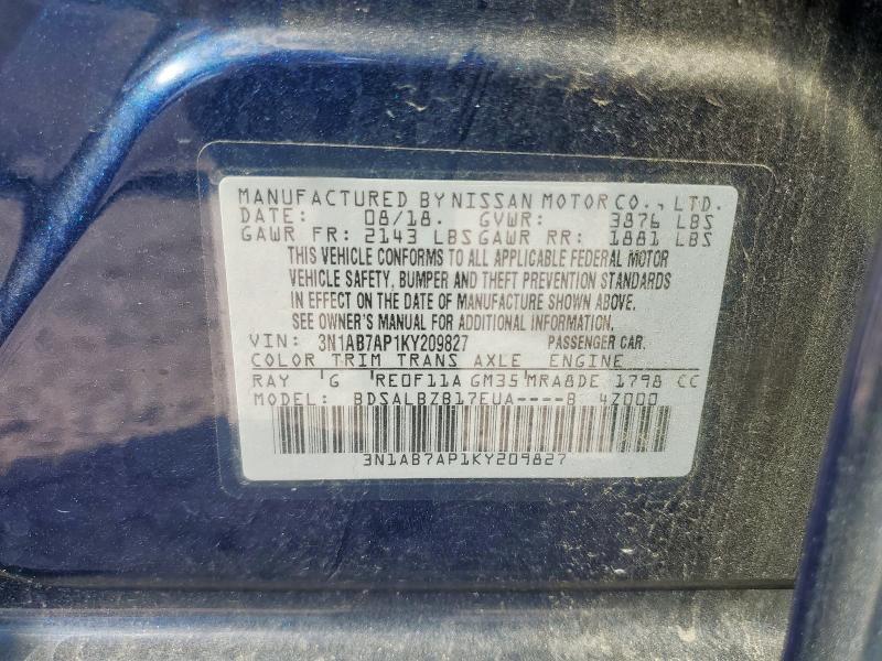 3N1AB7AP1KY209827 - 2019 NISSAN SENTRA S Blau Foto 12