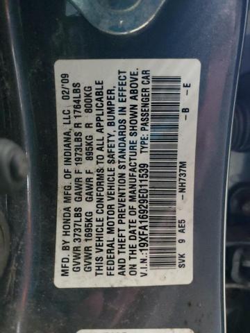 19XFA16929E011539 - 2009 HONDA CIVIC EXL GRAY photo 12