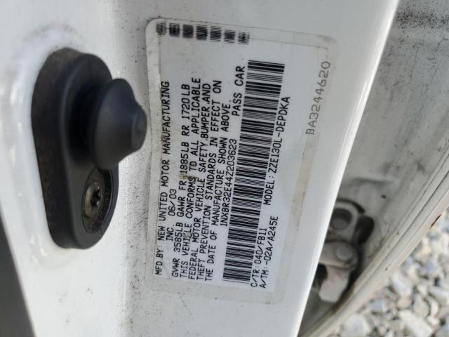 1NXBR32E44Z203623 - 2004 TOYOTA COROLLA CE WHITE photo 12