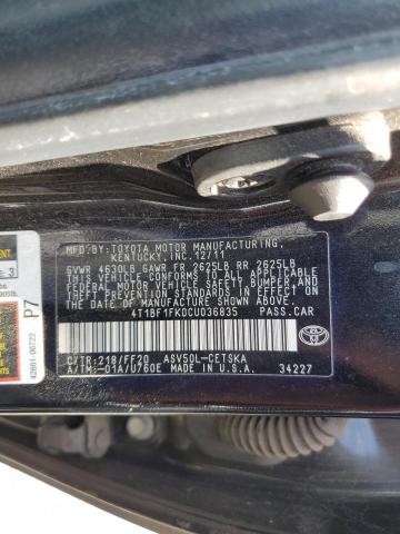 4T1BF1FK0CU036835 - 2012 TOYOTA CAMRY BASE 黑色 照片 12