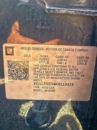 2G11Z5S34K9110419 - 2019 CHEVROLET IMPALA LT Կապույտ լուսանկար 10