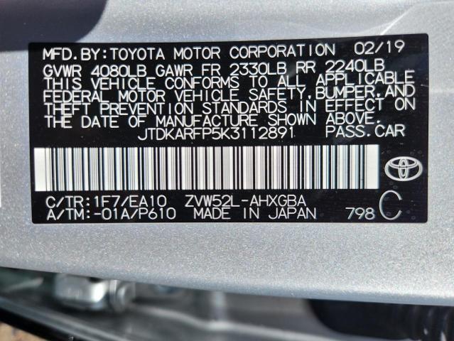 JTDKARFP5K3112891 - 2019 TOYOTA PRIUS PRIM SILVER photo 12