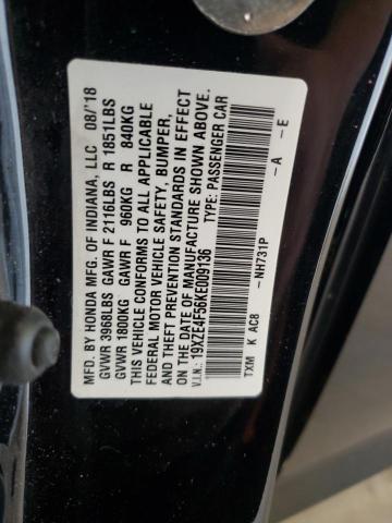 19XZE4F56KE009136 - 2019 HONDA INSIGHT EX BLACK photo 13