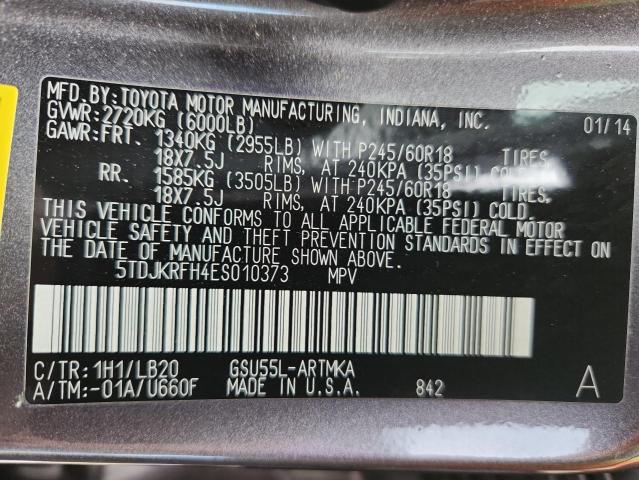 5TDJKRFH4ES010373 - 2014 TOYOTA HIGHLANDER XLE ნაცრისფერი ფოტო 13