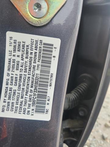 19XFC1F33HE003311 - 2017 HONDA CIVIC EX Boz foto 12