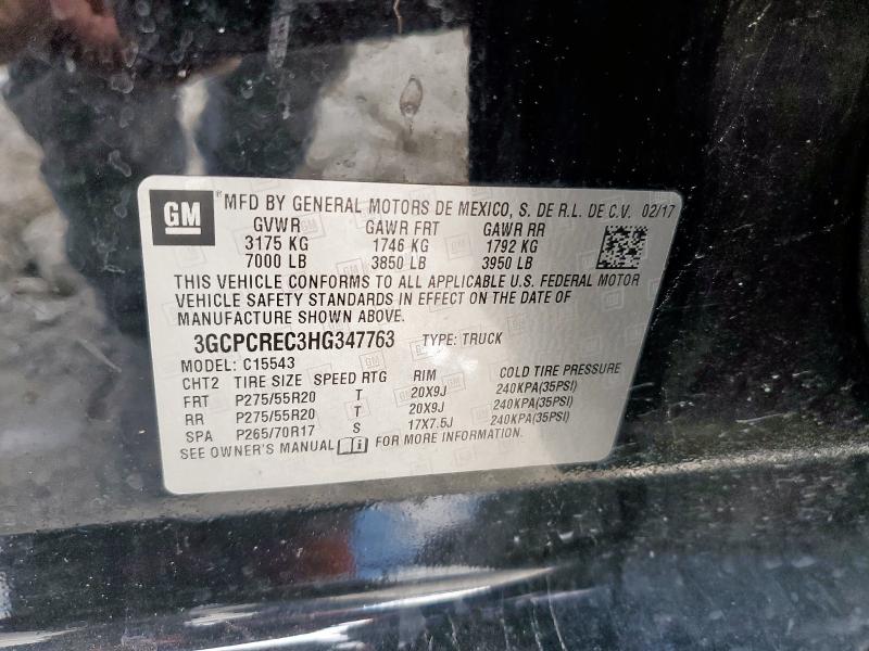 3GCPCREC3HG347763 - 2017 CHEVROLET SILVERADO C1500 LT BLACK photo 12