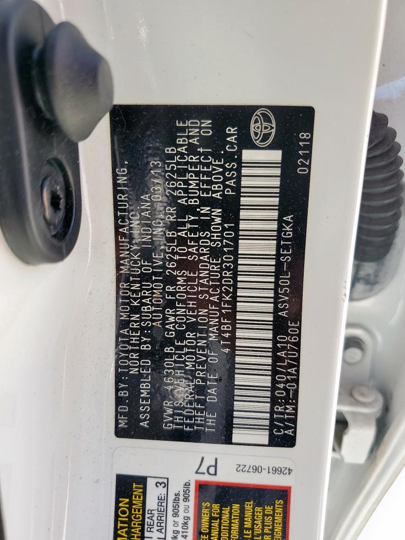 4T4BF1FK2DR301701 - 2013 TOYOTA CAMRY L 白色 照片 12