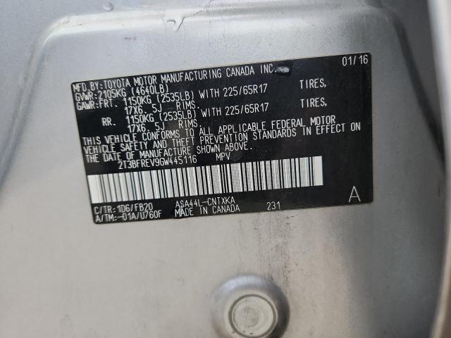 2T3BFREV9GW445116 - 2016 TOYOTA RAV4 LE SILVER photo 14