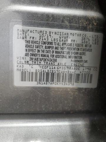 3N1AB7AP0KY434398 - 2019 NISSAN SENTRA S 灰色 照片 12