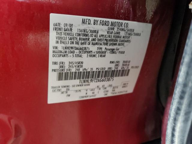 1LNHL9FT2AG603875 - 2010 LINCOLN MKS წითელი ფოტო 12